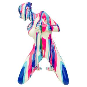 Amorous Kneeling Yoga Lady Sculpture In Pink and Blue