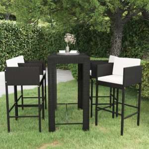 Amy Large Poly Rattan Bar Table With 4 Avyanna Chairs In Black - UK
