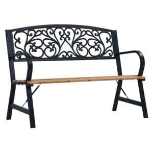 Amyra Wooden Garden Seating Bench With Steel Frame In Black - UK