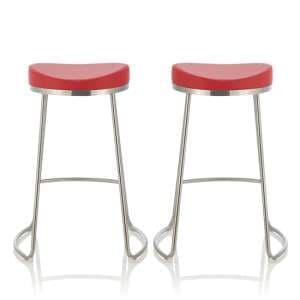 Anaheim Red Faux Leather Counter Height Bar Stools In Pair - UK