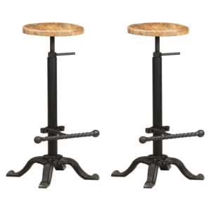 Aniya Natural Wooden Bar Stools With Steel Frame In A Pair