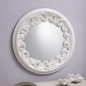 Anna Wall Mirror Round In White With Ornate Frame - UK