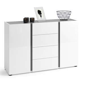 Noah High Gloss Sideboard 2 Doors 4 Drawers In White Anthracite - UK