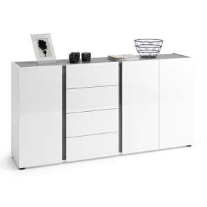 Noah High Gloss Sideboard 3 Doors 4 Drawers In White Anthracite - UK