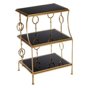 Annie Black Glass 3 Tier Shelving Unit With Gold Frame