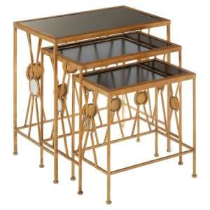 Annie Black Glass Top Nest Of 3 Tables With X Design Gold Frame