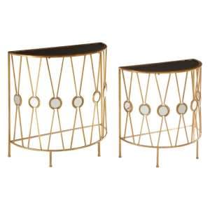 Annie Curved Glass Set Of 2 Console Tables With Gold Frame - UK
