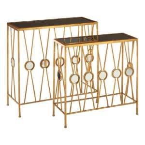 Annie Rectangular Glass Set Of 2 Console Tables With Gold Frame - UK
