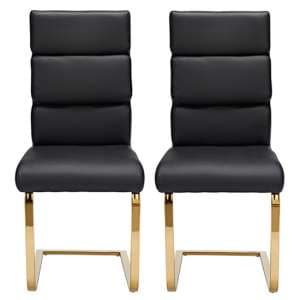 Antebi Black Faux Leather Dining Chairs With Gold Legs In Pair