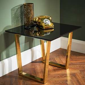 Antebi High Gloss Lamp Table With Gold Legs In Black