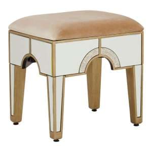 Antibes Mirrored Glass Stool With Champagne Fabric Seat