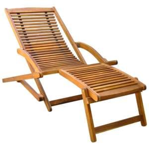 Anya Outdoor Wooden Sun Lounger With Footrest In Light Oak - UK