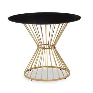 Anza Round Black Glass Dining Table With Gold Metal Base
