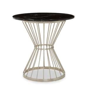 Anza Round Black Marble Top Side Table With Silver Metal Base