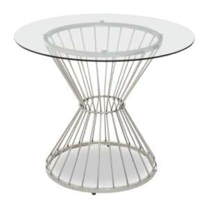 Anza Round Clear Glass Top Dining Table With Silver Metal Base