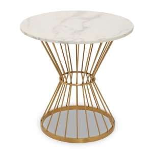 Anza Round White Marble Top Side Table With Silver Metal Base