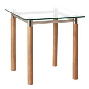 Apache Square Glass Side Table With Laminated Solid Wood Legs