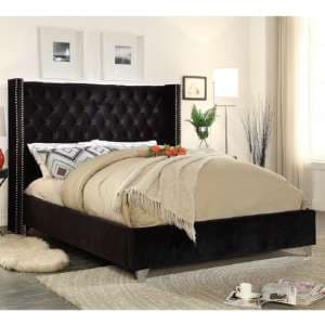 Apopka Plush Velvet Upholstered Double Bed In Black - UK
