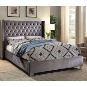 Apopka Plush Velvet Upholstered King Size Bed In Steel - UK