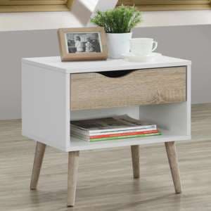 Appleton Wooden Bedside Cabinet In White And Oak Effect - UK