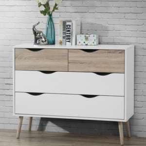 Appleton Wooden Chest Of 4 Drawers In White And Oak Effect - UK