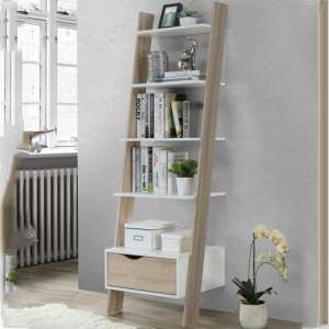 Appleton Wooden Ladder Bookcase In White And Oak Effect