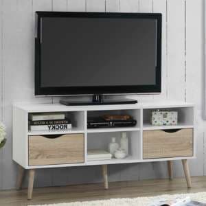 Appleton Wooden TV Stand Large In White And Oak Effect - UK