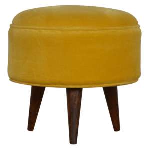 Aqua Velvet Nordic Style Footstool In Mustard And Walnut - UK