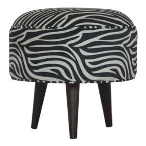 Aqua Velvet Nordic Style Footstool In Zebra Printed And Walnut - UK