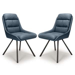 Aracaj Swivel Midnight Blue Leather Effect Dining Chairs In Pair - UK