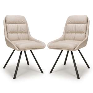 Aracaj Swivel Cream Leather Effect Dining Chairs In Pair - UK