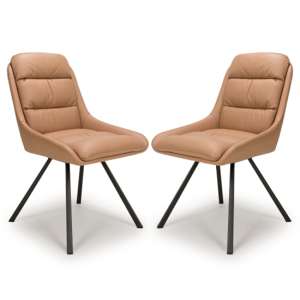 Aracaj Swivel Tan Leather Effect Dining Chairs In Pair - UK