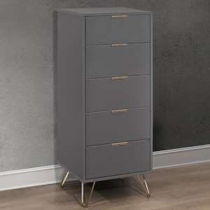 Aral Narrow Wooden Chest Of 5 Drawers In Charcoal - UK