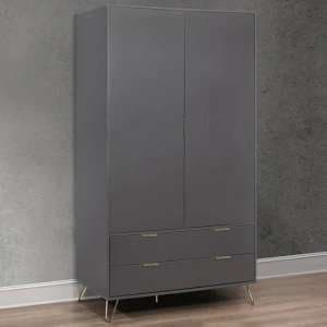 Aral Wooden Wardrobe With 2 Doors And 2 Drawers In Charcoal - UK