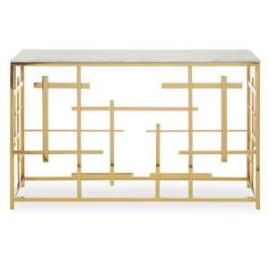 Aralia White Marble Top Console Table With Gold Metal Frame
