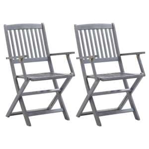 Libni Outdoor Grey Solid Acacia Wooden Dining Chairs In Pair