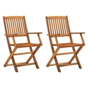 Libni Outdoor Natural Solid Acacia Wooden Dining Chairs In Pair - UK