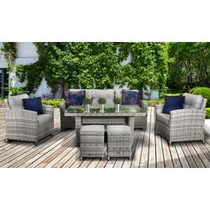 Arax Outdoor 7 Seater Sofa Dining Set With Stools In Fine Grey - UK