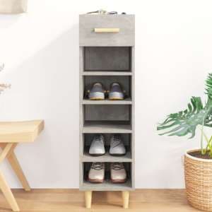 Arcadia Wooden Shoe Storage Rack With 1 Drawer In Concrete Effect - UK
