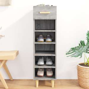 Arcadia Wooden Shoe Storage Rack With 1 Drawer In Grey Sonoma Oak - UK