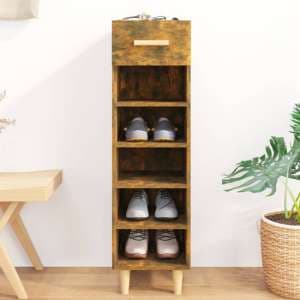 Arcadia Wooden Shoe Storage Rack With 1 Drawer In Smoked Oak - UK
