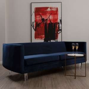 Arcalis Upholstered Velvet 3 Seater Sofa In Dark Blue - UK