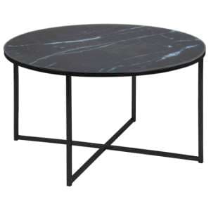 Arcata Black Marble Glass Coffee Table Round With Steel Frame
