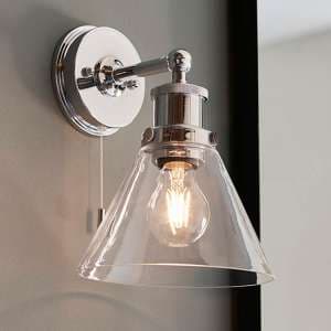 Arcata Clear Coned Glass Wall Light In Chrome - UK