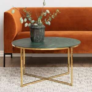 Arcata Green Marble Effect Glass Coffee Table With Gold Legs