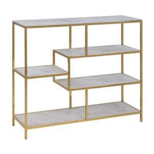 Arcata Marble Effect Glass 4 Shelves Bookcase In White