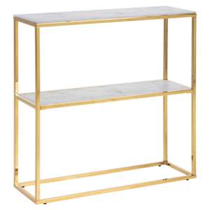 Arcata White Marble Glass Shelves Console Table With Gold Frame - UK