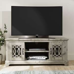 Arcata Wooden TV Stand With 2 Mirroed Doors In Mexican Grey - UK