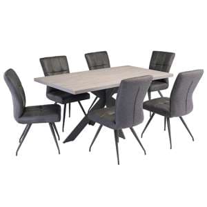 Arcoz Ceramic Effect Dining Table With 6 Kebrila Grey Chairs