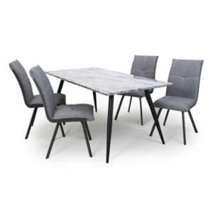 Ahvaz Marble Effect Dining Table With 4 Ansan Light Grey Chairs
